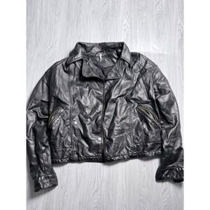 Free People Leather Bomber Jacket Black Cropped Faux Leather XS